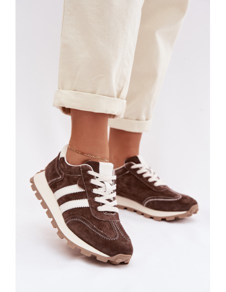 Women's Suede Sneakers on Platform S.Barski LR61-7097 Chocolate