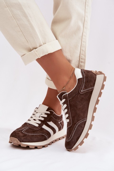 Women's Suede Sneakers on Platform S.Barski LR61-7097 Chocolate