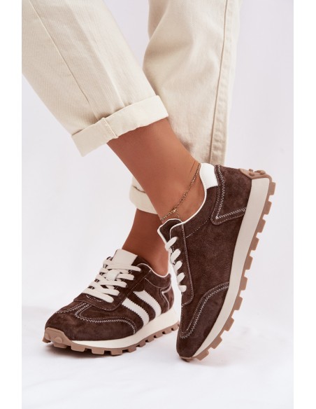 Women's Suede Sneakers on Platform S.Barski LR61-7097 Chocolate