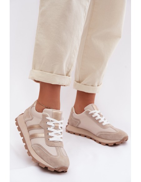 Women's Suede Sneakers With Platform S.Barski LR61-7097 Dark Beige