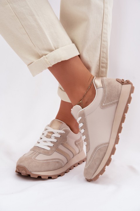 Women's Suede Sneakers With Platform S.Barski LR61-7097 Dark Beige