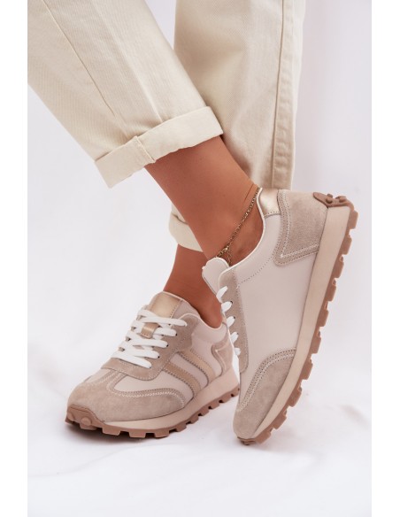 Women's Suede Sneakers With Platform S.Barski LR61-7097 Dark Beige