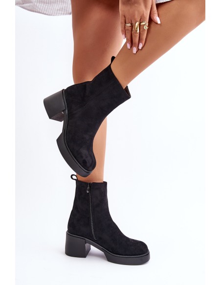 Eco Suede Women's Ankle Boots With Heel Insulated Black Meriluna