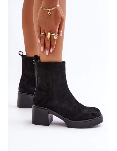 Eco Suede Women's Ankle Boots With Heel Insulated Black Meriluna