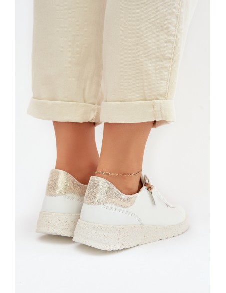 Leather Women's Flats with Zipper White-Gold Dorothea
