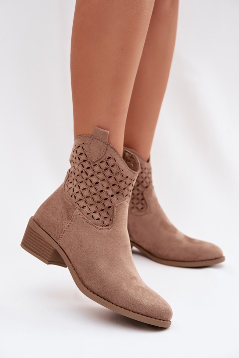Women's Perforated Ankle Boots Heeled Beige Briavine