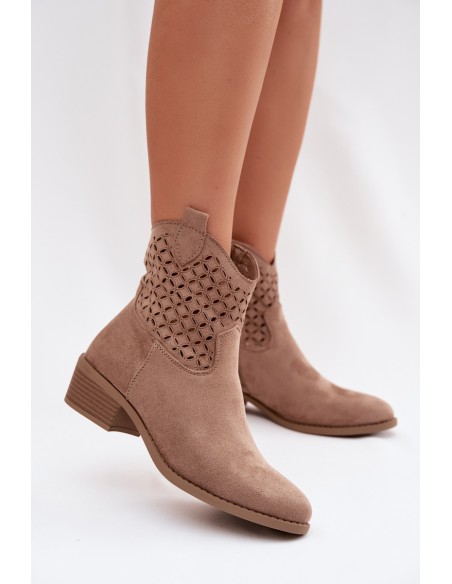 Women's Perforated Ankle Boots Heeled Beige Briavine