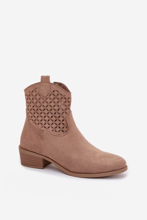Women's Perforated Ankle Boots Heeled Beige Briavine