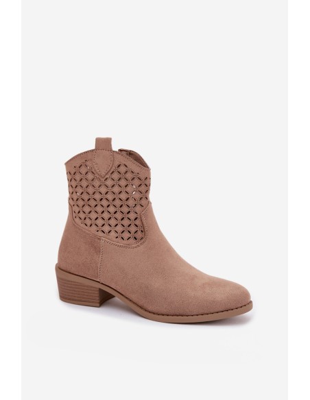 Women's Perforated Ankle Boots Heeled Beige Briavine