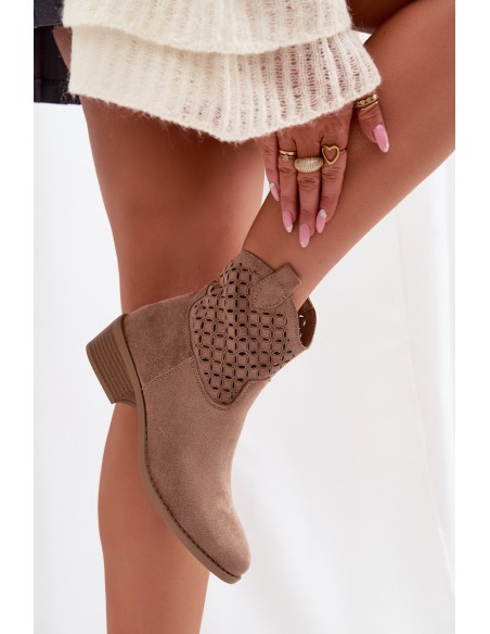 Women's Perforated Ankle Boots Heeled Beige Briavine