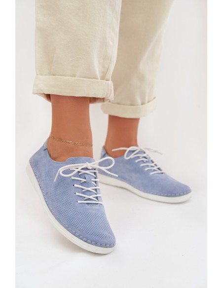 Women's Suede Loafers LR61-7080 Blue