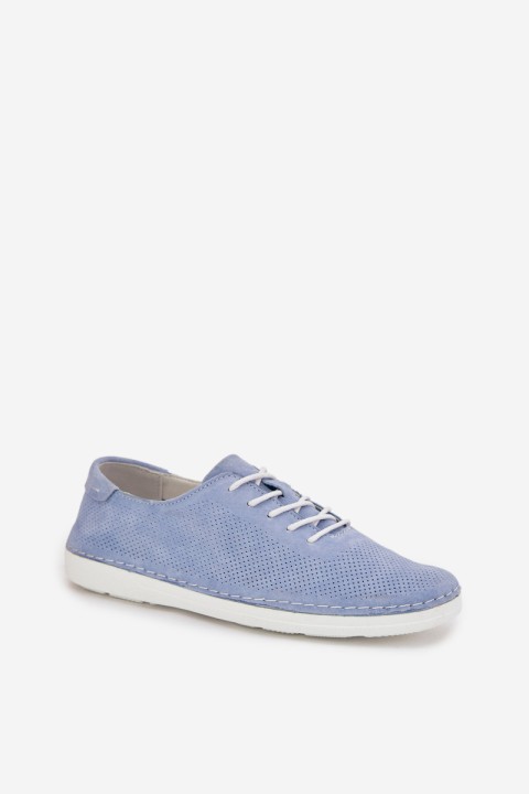 Women's Suede Loafers LR61-7080 Blue