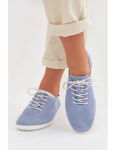 Women's Suede Loafers LR61-7080 Blue