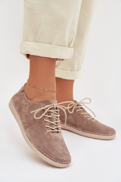 Women's Semi-High Shoes Made of Natural Suede S.Barski LR61-7080 Dark Beige