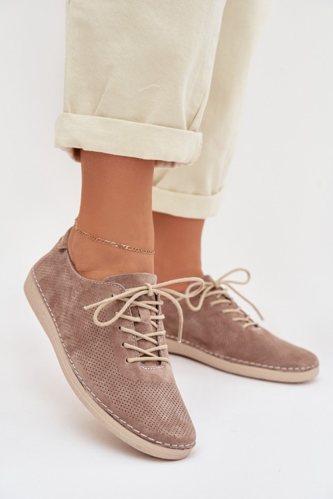 Women's Semi-High Shoes Made of Natural Suede S.Barski LR61-7080 Dark Beige