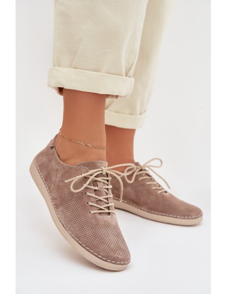 Women's Semi-High Shoes Made of Natural Suede S.Barski LR61-7080 Dark Beige