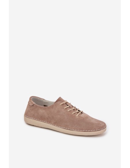 Women's Semi-High Shoes Made of Natural Suede S.Barski LR61-7080 Dark Beige