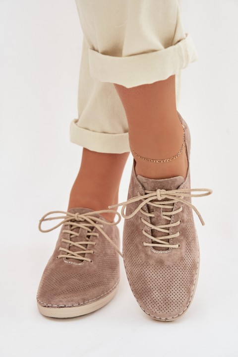 Women's Semi-High Shoes Made of Natural Suede S.Barski LR61-7080 Dark Beige