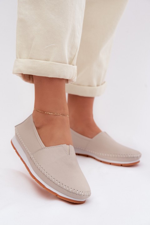 Leather Women's Loafers S.Barski LR61-7051 Beige