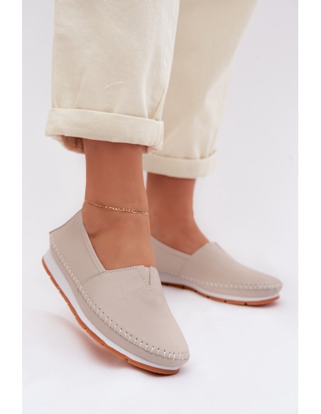 Leather Women's Loafers S.Barski LR61-7051 Beige