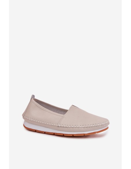 Leather Women's Loafers S.Barski LR61-7051 Beige