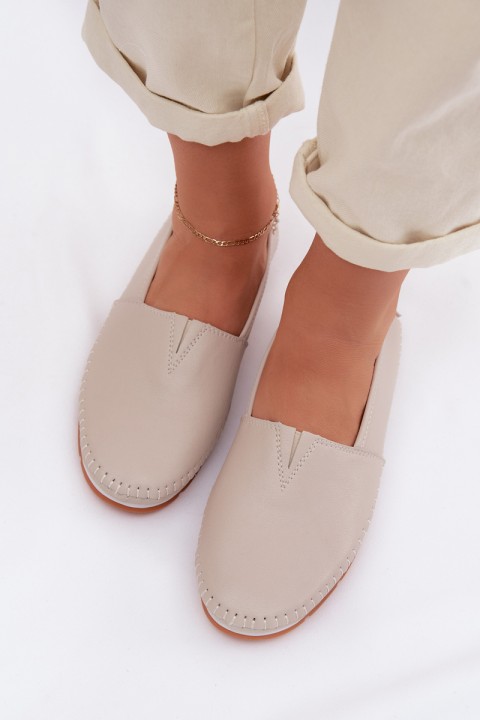 Leather Women's Loafers S.Barski LR61-7051 Beige