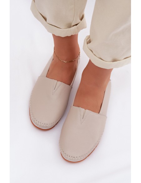 Leather Women's Loafers S.Barski LR61-7051 Beige