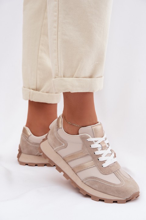 Leather Women's Sneakers On Platform S.Barski LR61-7096 Beige