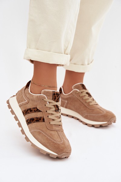 Women's Suede Sneakers Platform Leopard Print LR61-7071 Brown