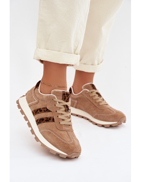 Women's Suede Sneakers Platform Leopard Print LR61-7071 Brown