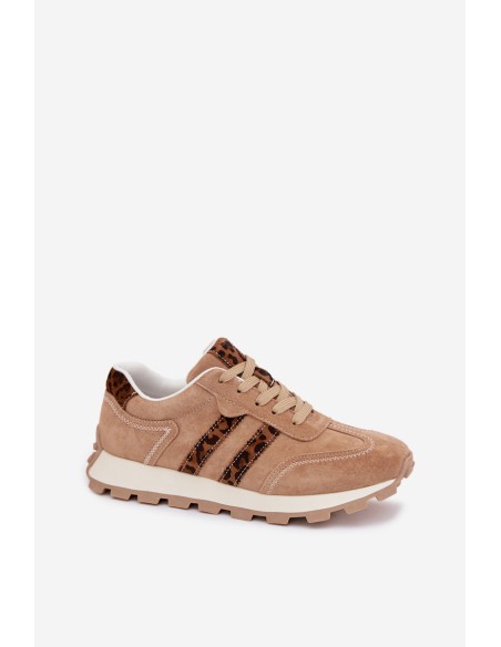 Women's Suede Sneakers Platform Leopard Print LR61-7071 Brown