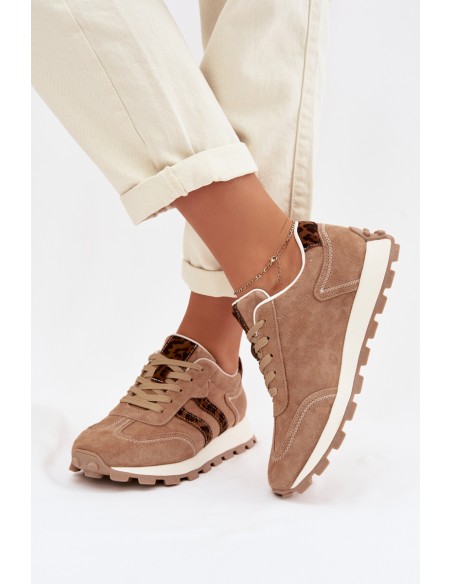 Women's Suede Sneakers Platform Leopard Print LR61-7071 Brown