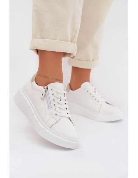 Leather Women's Loafers With Zipper White Althea