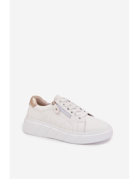 Leather Women's Loafers With Zipper White Althea