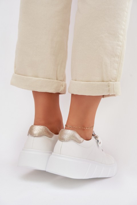 Leather Women's Loafers With Zipper White Althea