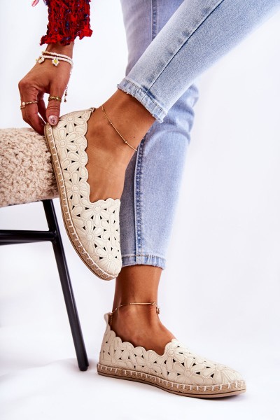 Women's Slip-on Ballerina Flats with Flowers Beige Vennice 2