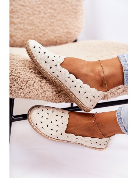 Women's White Floral Slip-On Ballerina Flats Vennice