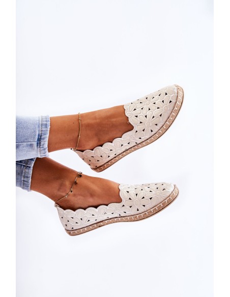 Women's White Floral Slip-On Ballerina Flats Vennice