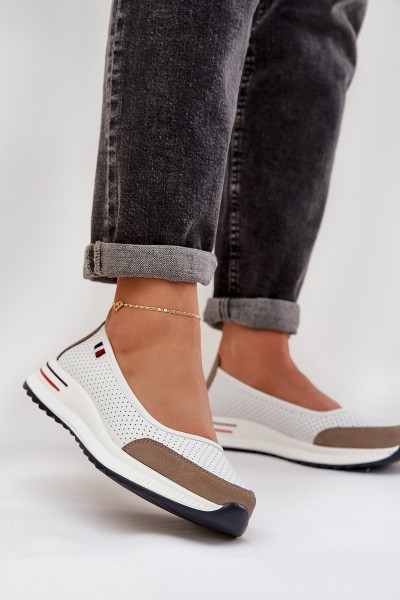 Leather Wedge Ballet Flats White Nelviera