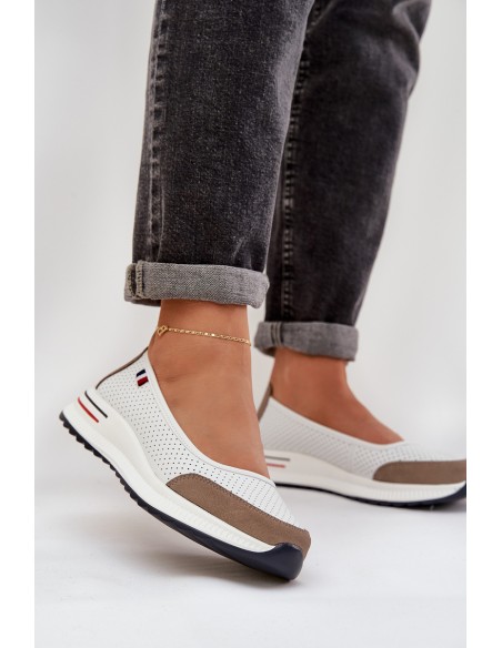 Leather Wedge Ballet Flats White Nelviera