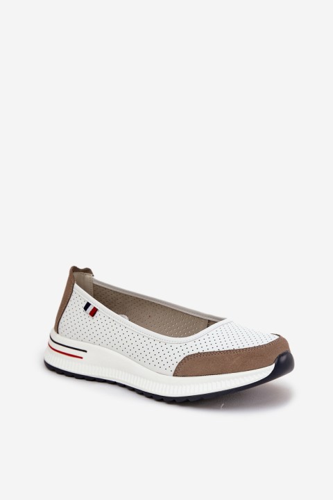 Leather Wedge Ballet Flats White Nelviera