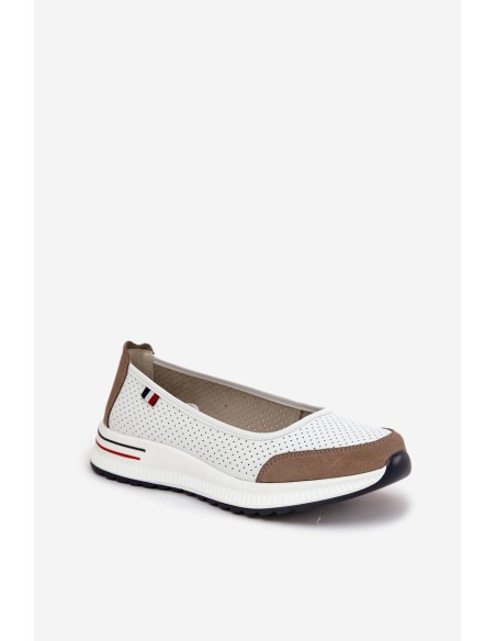 Leather Wedge Ballet Flats White Nelviera