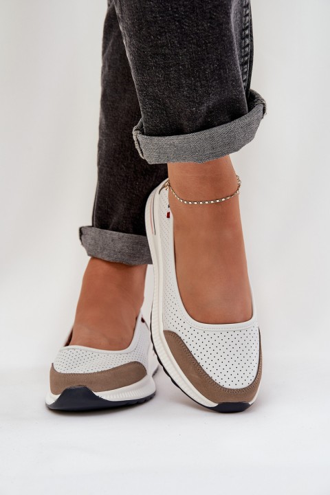 Leather Wedge Ballet Flats White Nelviera
