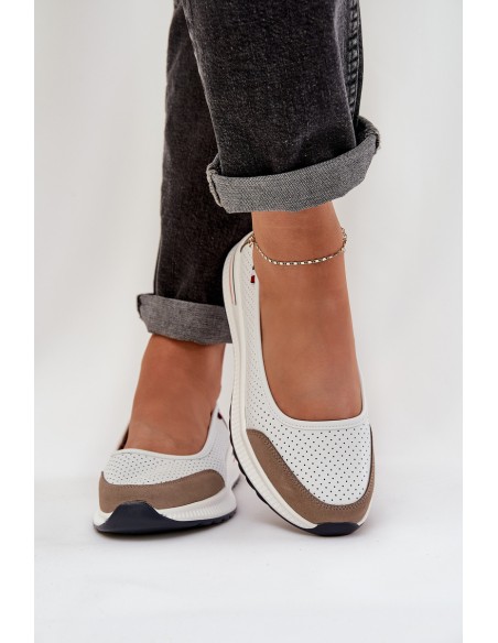 Leather Wedge Ballet Flats White Nelviera