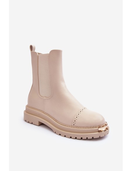 Women's Leather Ankle Boots Beige Nialee