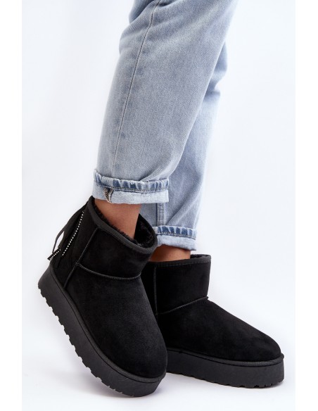 Women's Snow Boots with Chunky Platform and Fringes Black Lirico