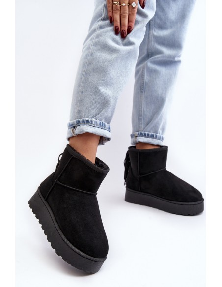 Women's Snow Boots with Chunky Platform and Fringes Black Lirico