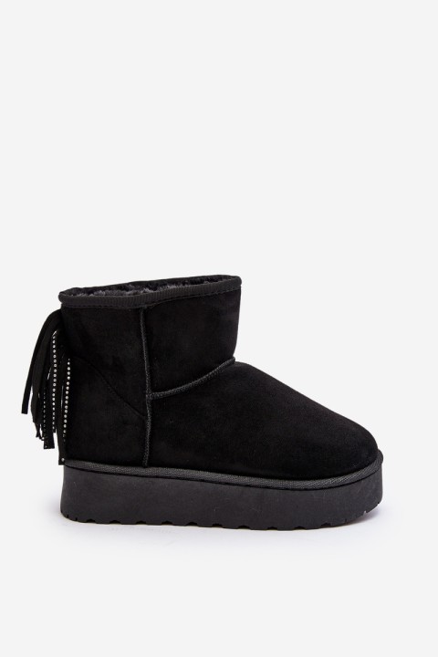 Women's Snow Boots with Chunky Platform and Fringes Black Lirico