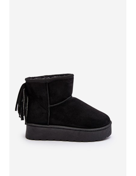 Women's Snow Boots with Chunky Platform and Fringes Black Lirico