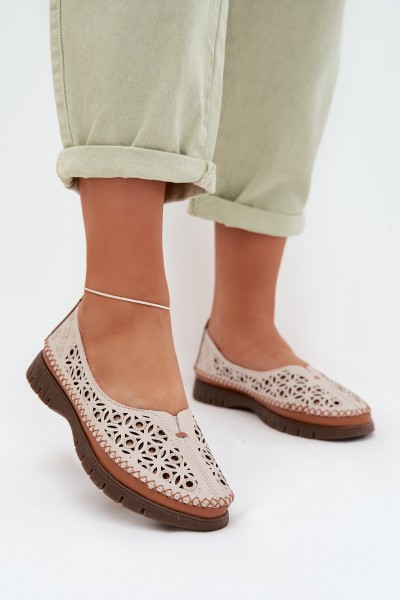 Women's Openwork Ballerinas Made of Natural Leather Sergio Leone SP-006 Gray